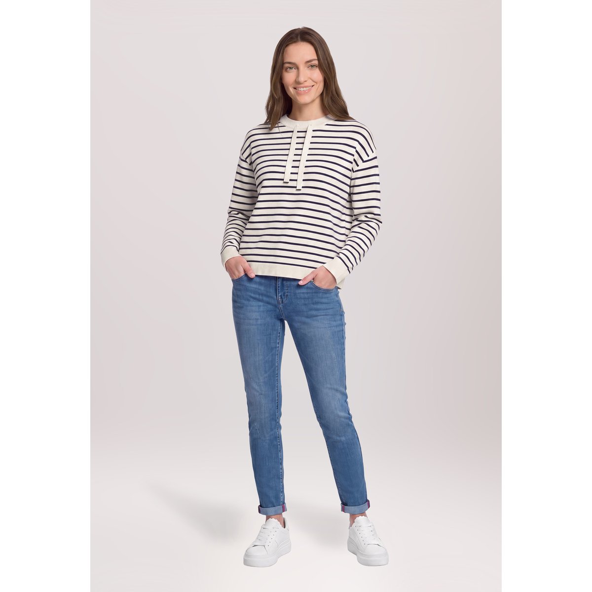 Pull-over en maille à rayures patch beige/dark blue, BETTY BARCLAY