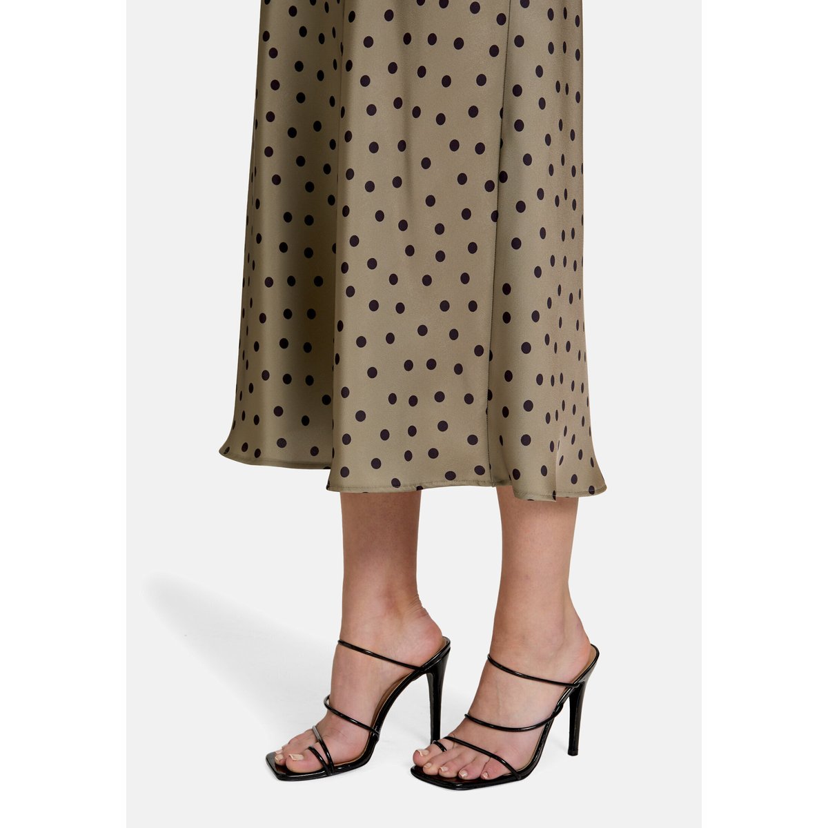 Jupe en satin à imprimé kaki/noir, VERA MONT
