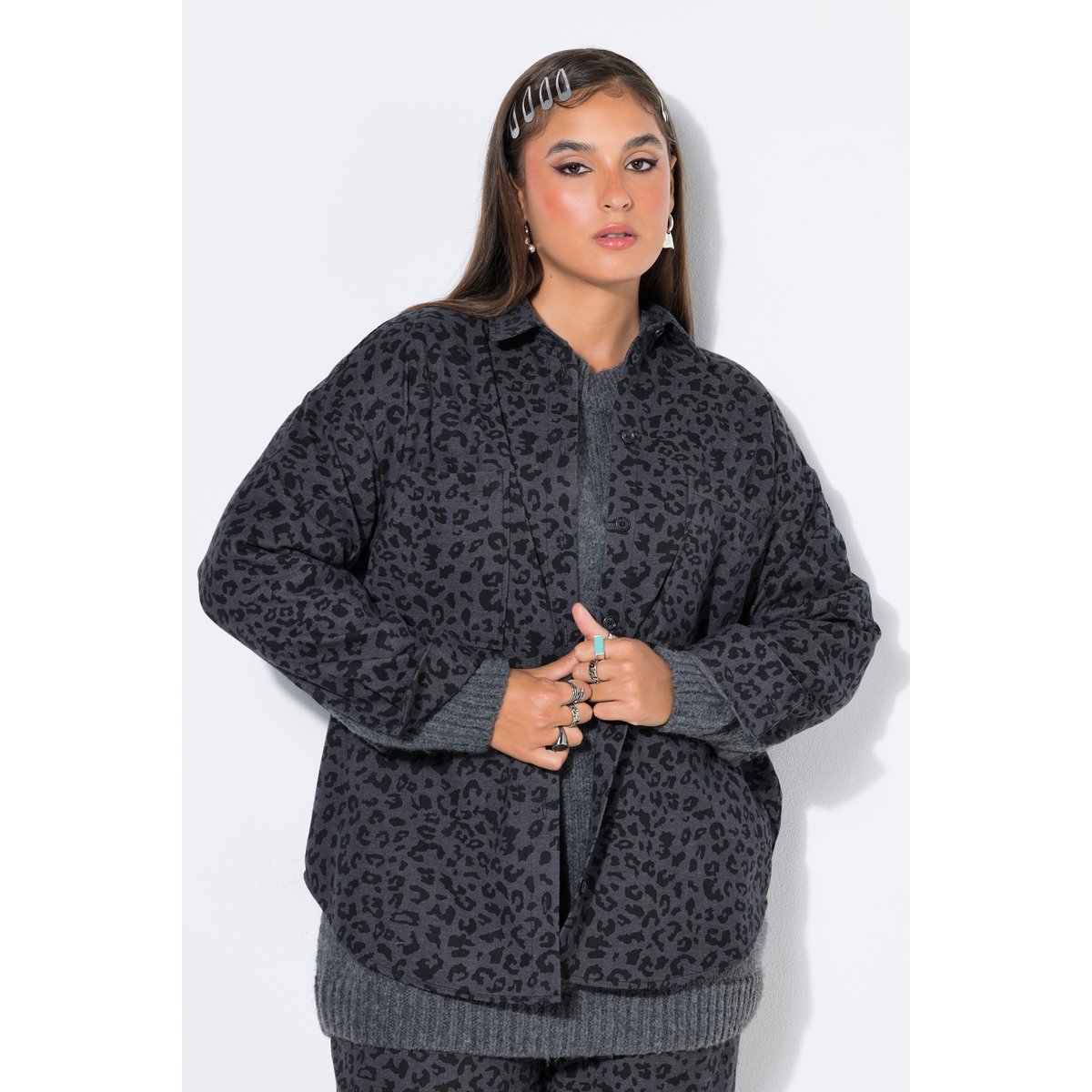 Chemise, coupe oversize, imprimé léopard anthracite, STUDIO UNTOLD