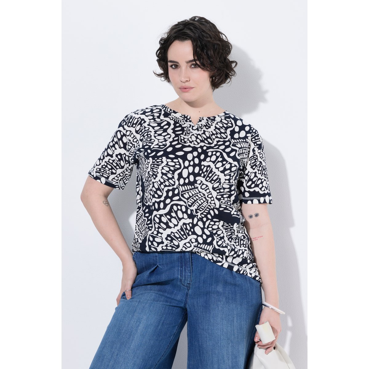 T-shirt oversize avec motif coquillages marine, ULLA POPKEN