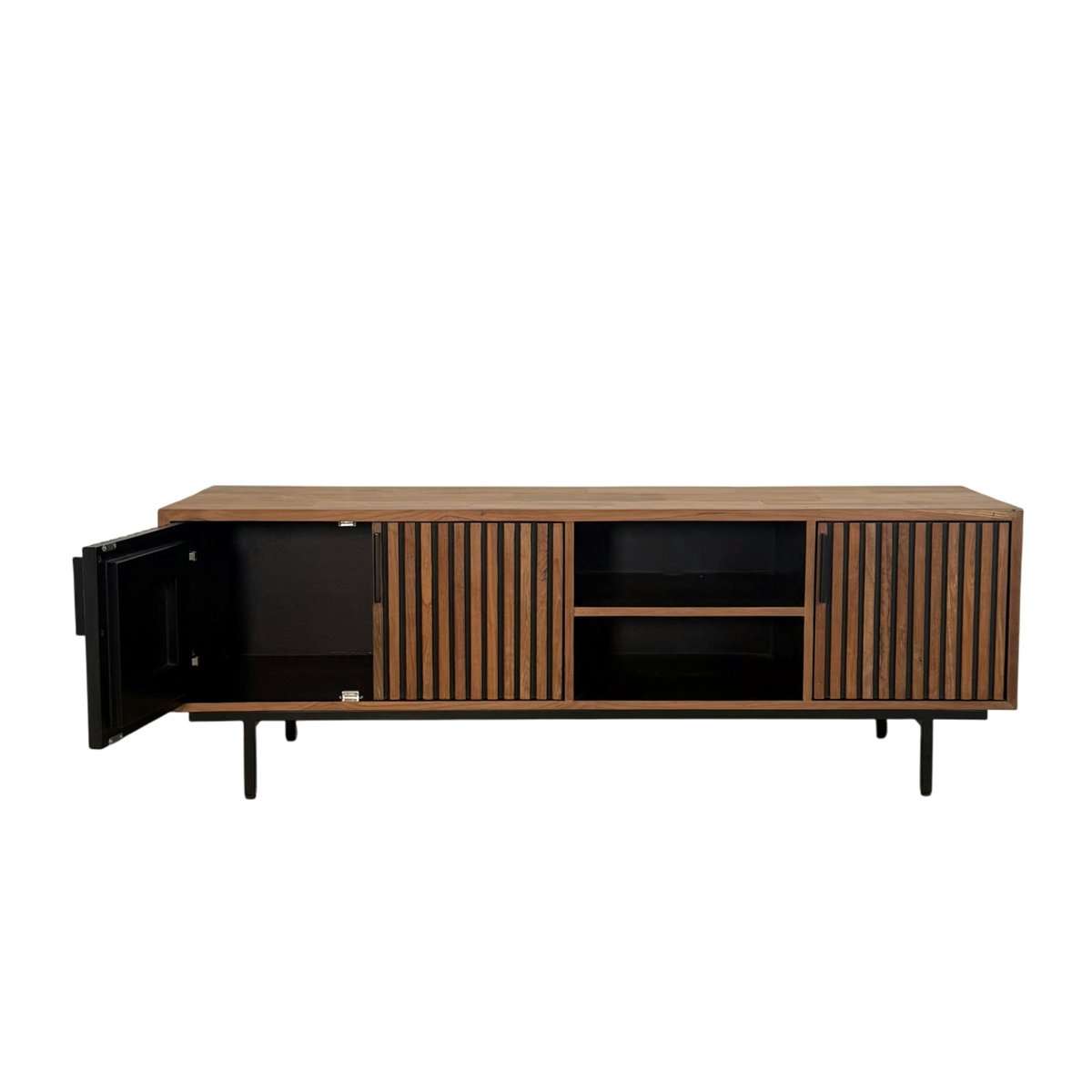Meuble TV 3 portes 2 niches teck recyclé FANO bois naturel, PIER IMPORT