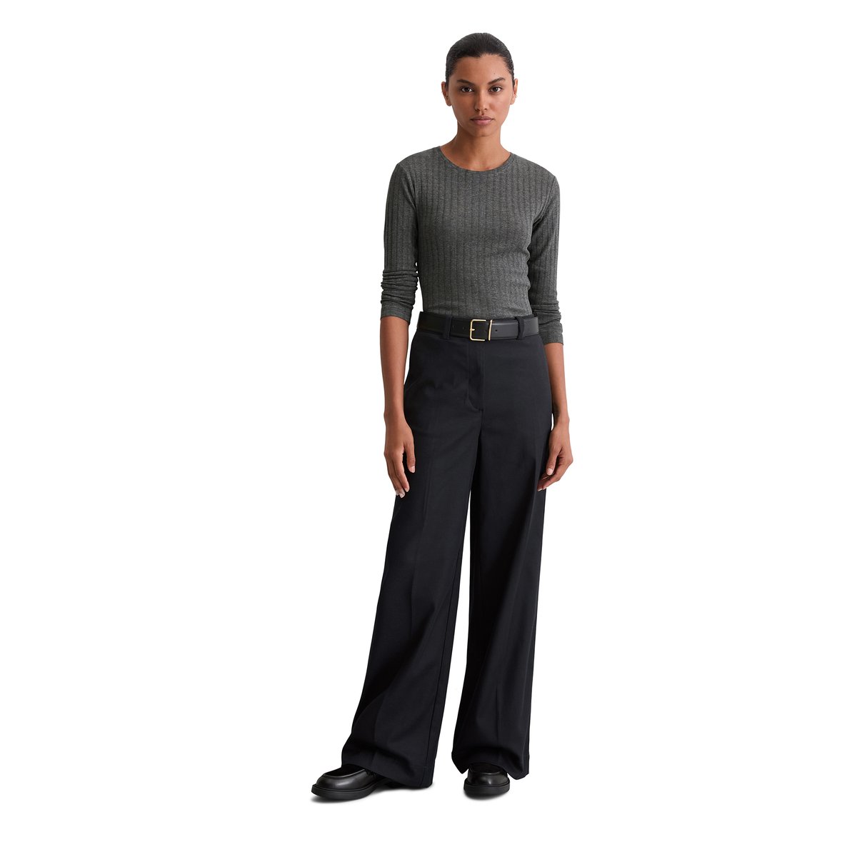 T-shirt long slim en mélange coton-modal organique gris, MARC O'POLO