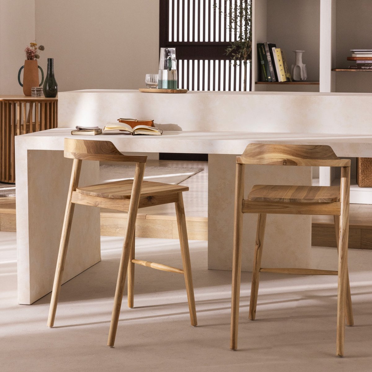 Lot de 2 chaises de bar en teck H75cm- JOKO bois, DRAWER