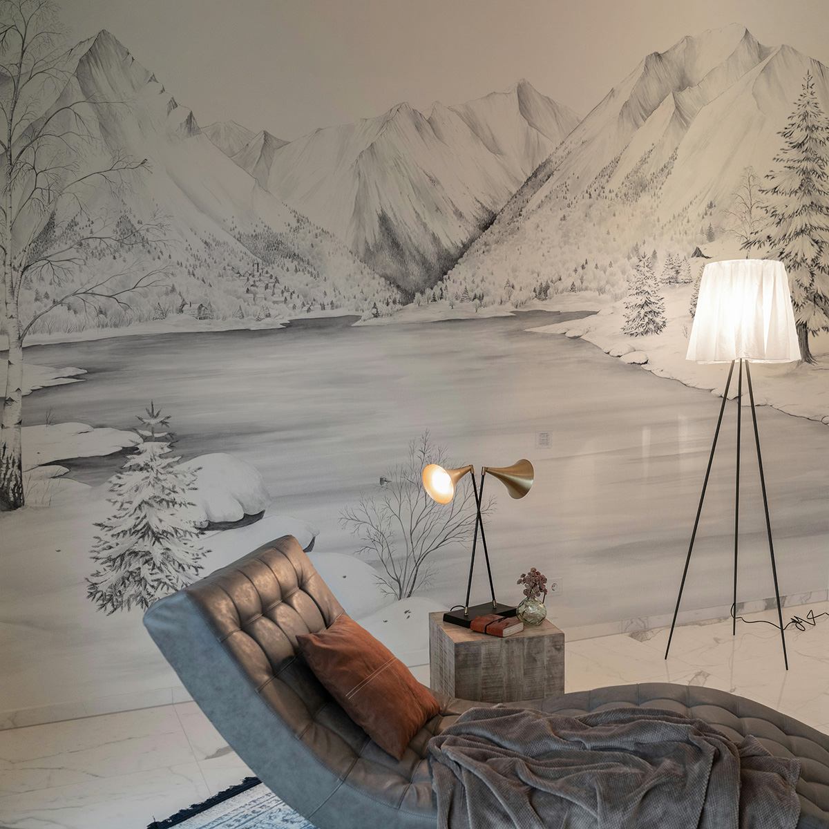 Papier peint Le lac de montagne, Gris 525 x 250cm gris, ACTE DECO