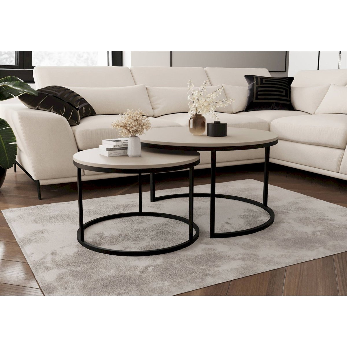 Lot de 2 tables basses rondes SABELLO cachemire, RECOLLECTION