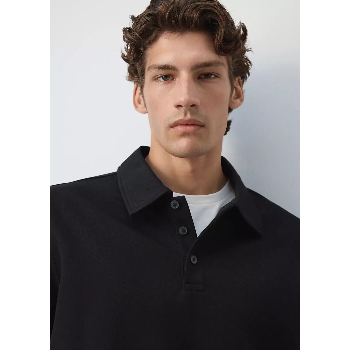Sweat col polo regular-fit noir, MANGO MAN