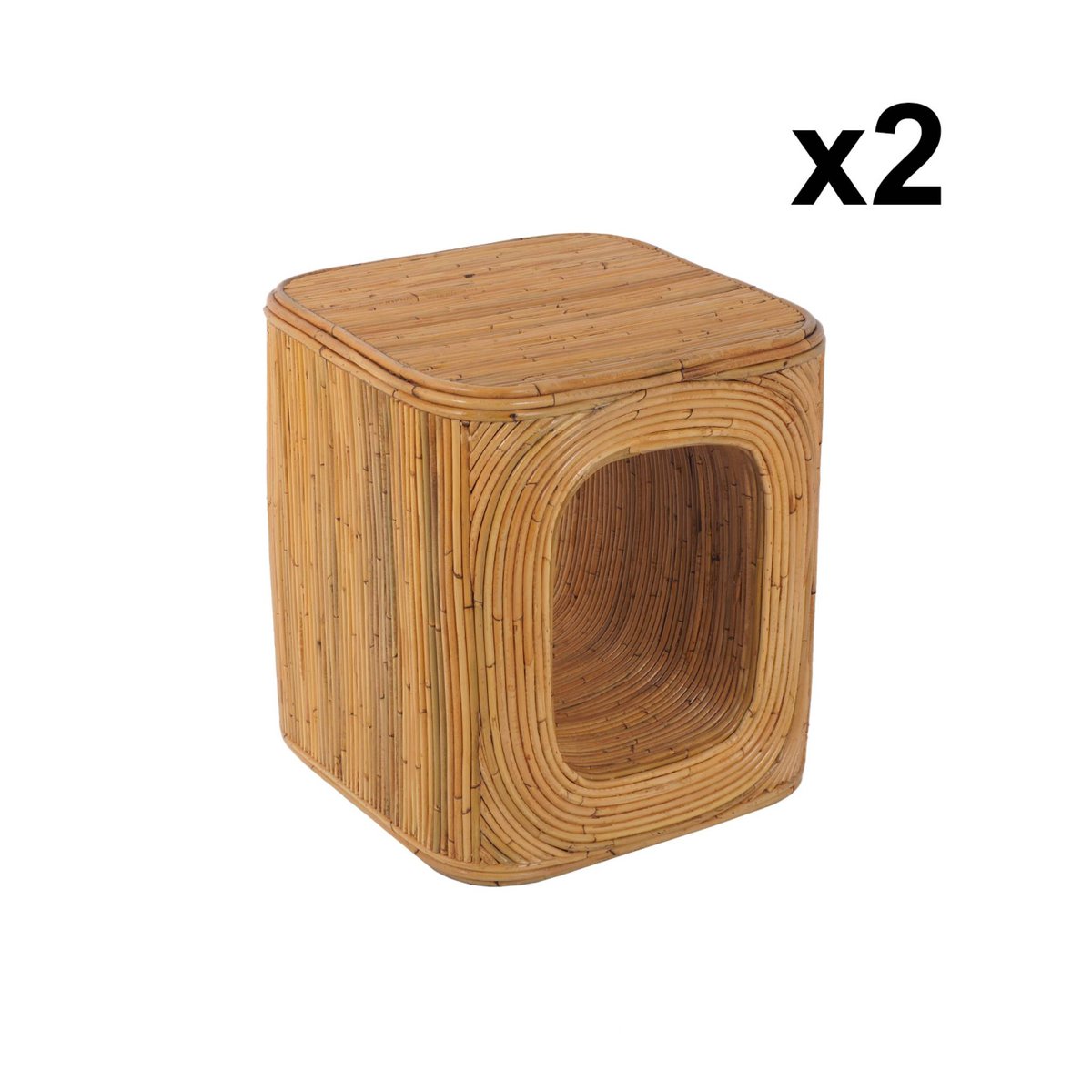 Table d'appoint, table de chevet rotin naturel avec niche (lot de 2) BAYA naturel, SWEEEK