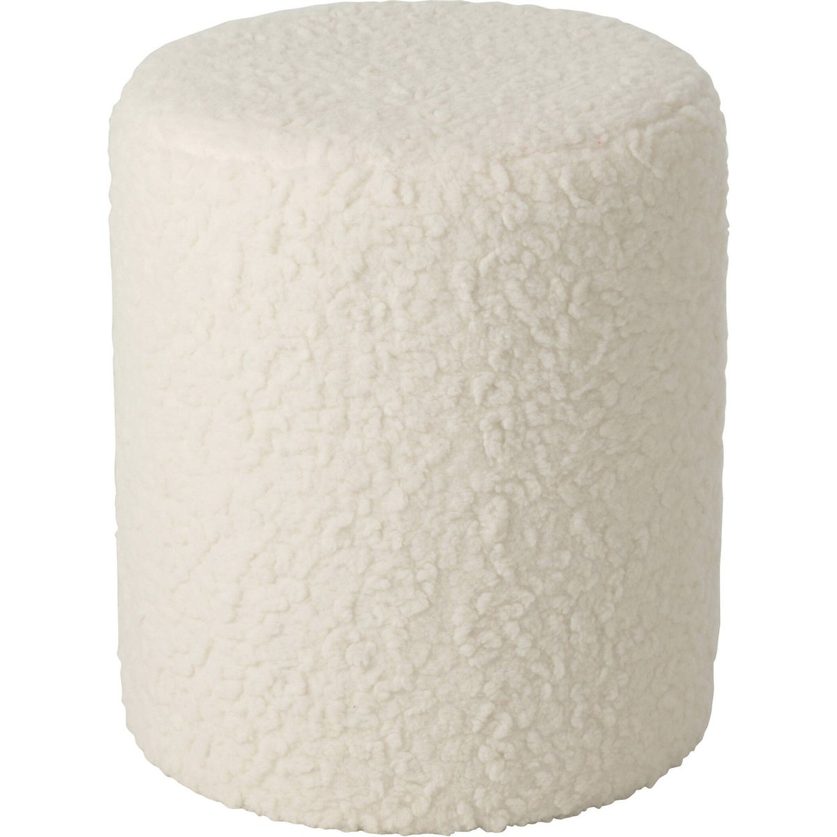 Tabouret rond en bois avec assise blanc bouclette chaleureux, RECOLLECTION