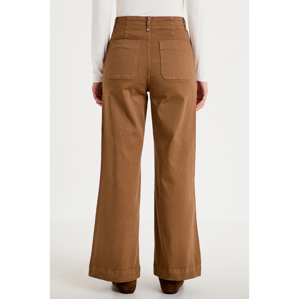 Pantalon bootcut taille basse en jean marron, CACHE CACHE