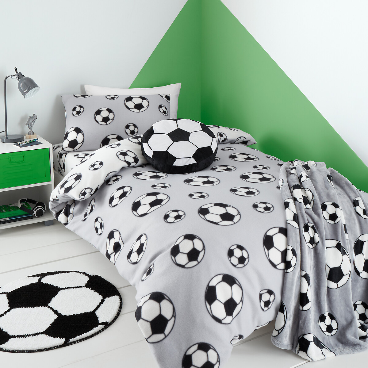 Football Fleece Duvet Cover and Pillowcase Set grey, CATHERINE LANSFIELD