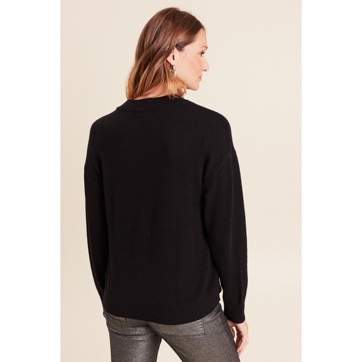 Pull col montant manches longues strass noir, BREAL