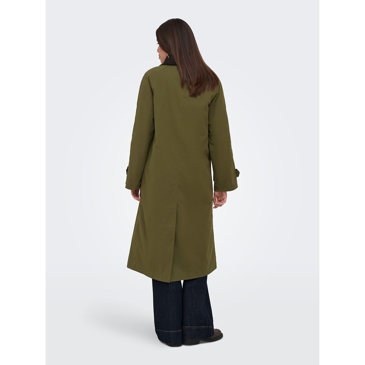 Long Dual Fabric Polo Collar Trench Coat khaki green, ONLY
