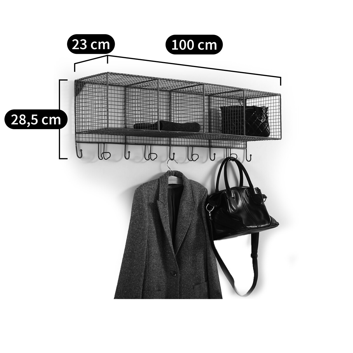 Areglo 9-Hook Metal Wall Shelf Rack grey, LA REDOUTE INTERIEURS