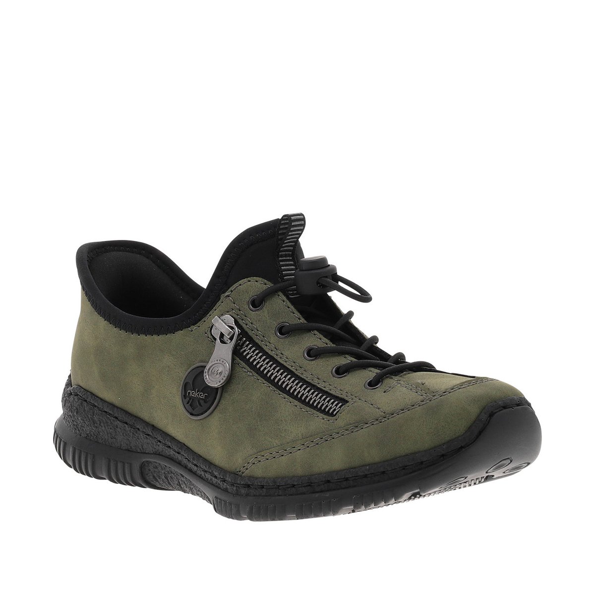 Sneakers kaki avec semelle à talon plat et à lacets élastiqués avec stoppeur kaki, RIEKER