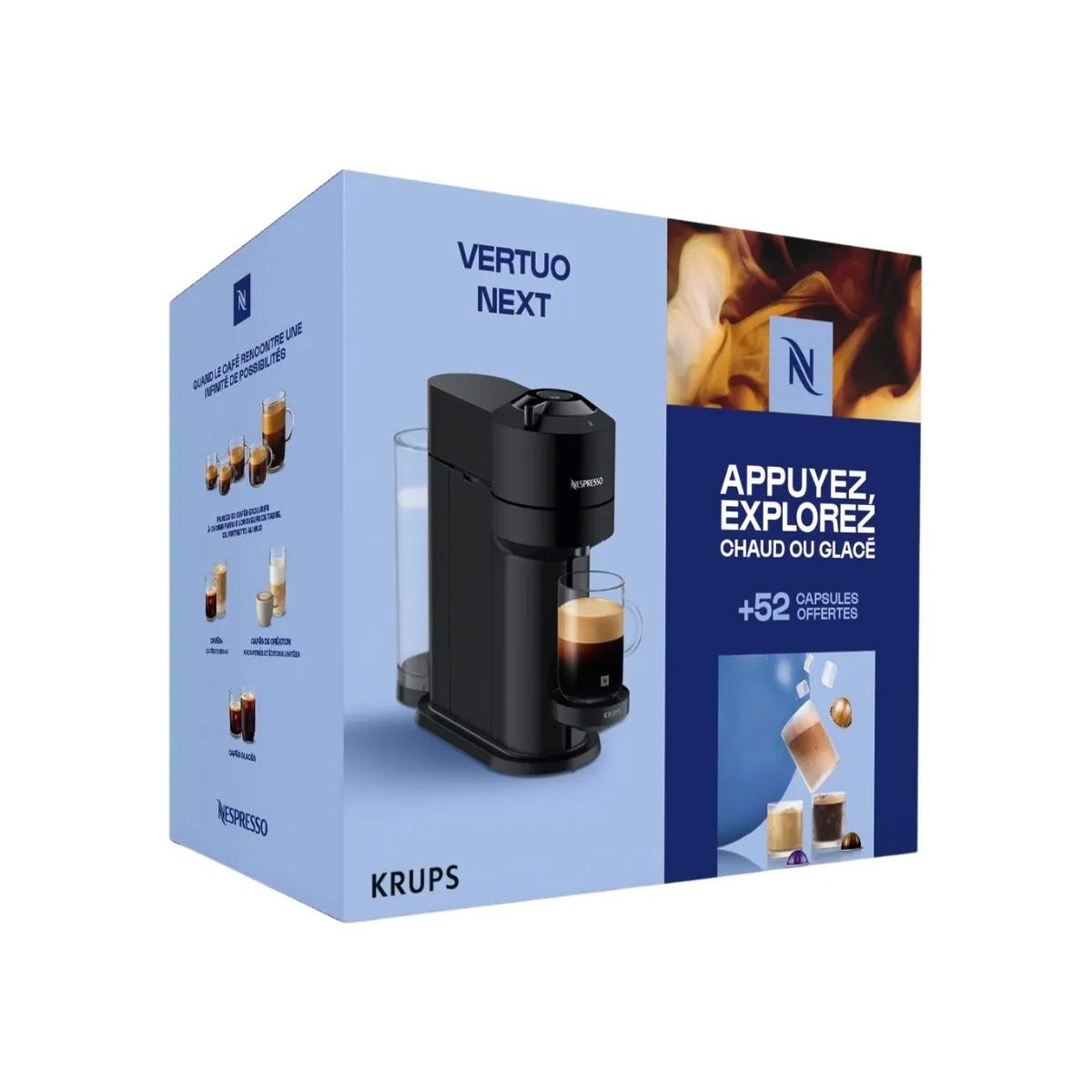 Nespresso Vertuo Next Nespresso Noir Mat et 52 cap couleur unique, KRUPS