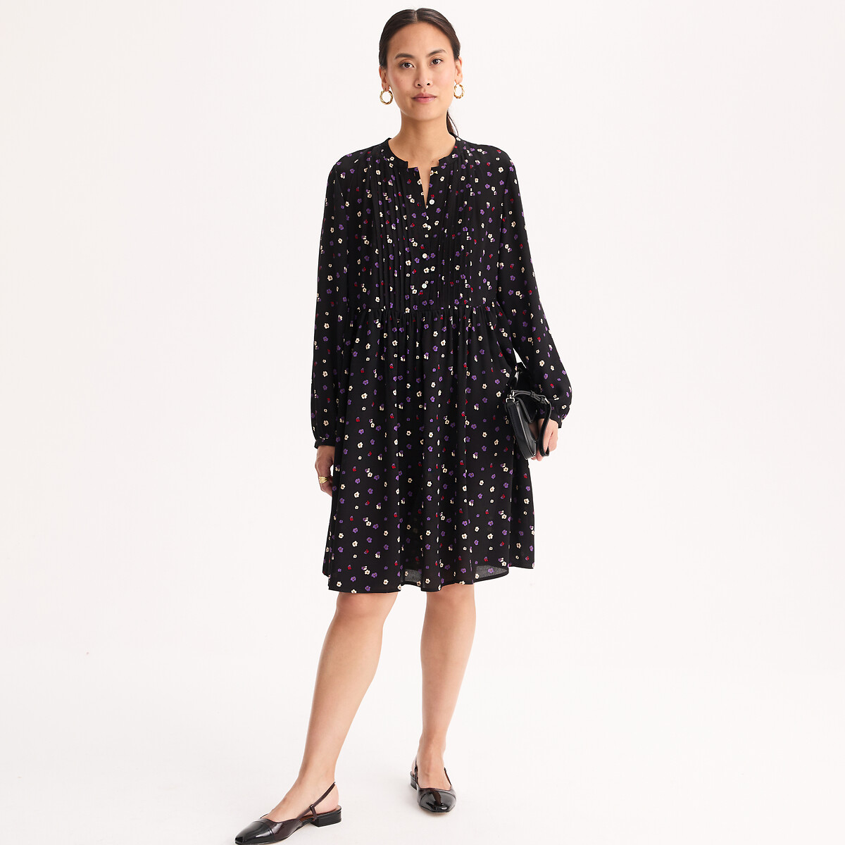 Robe au genou, manches longues, imprimé floral  imprimé fleur, ANNE WEYBURN