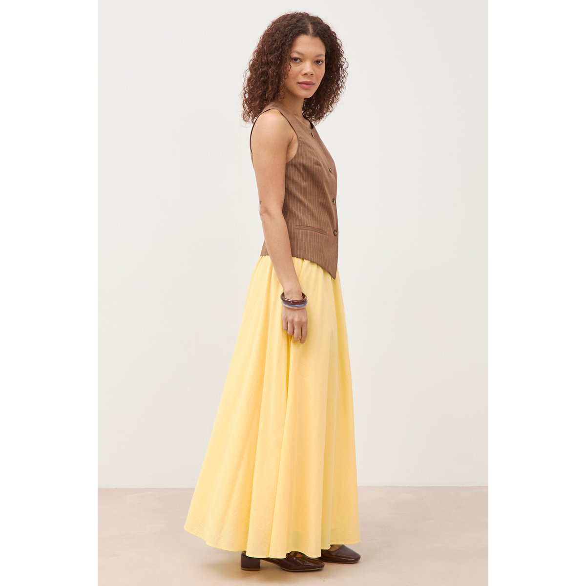 Gilet sans manches col rond doublé marron, BONOBO