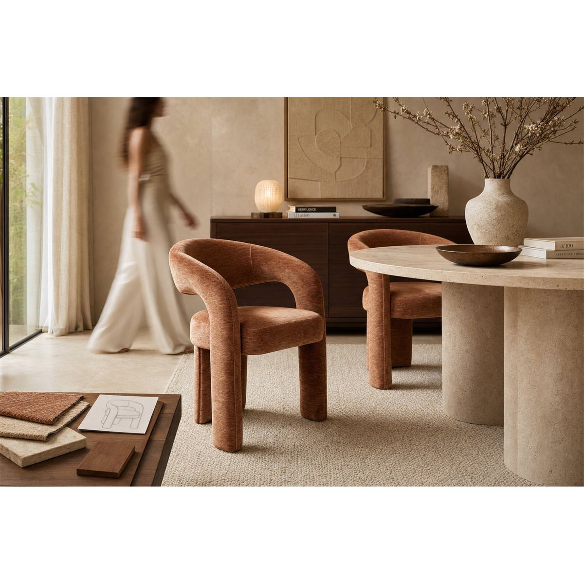 Chaise de salle à manger avec accoudoirs moka mousse, RECOLLECTION