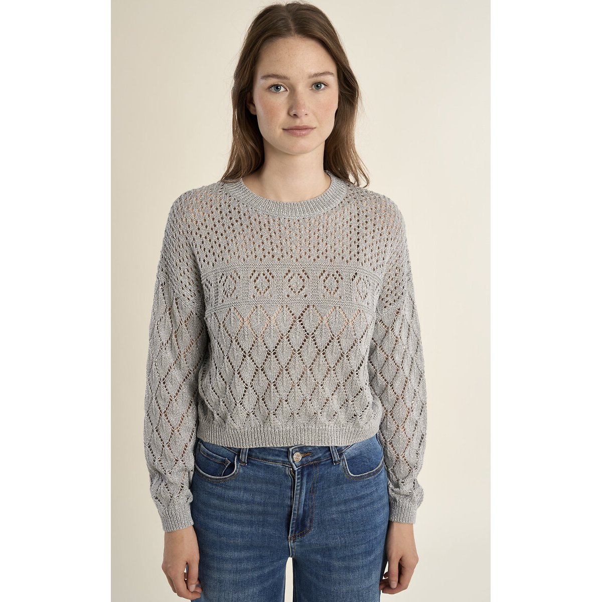 Pull ajouré manches longues argenté, MOLLY BRACKEN