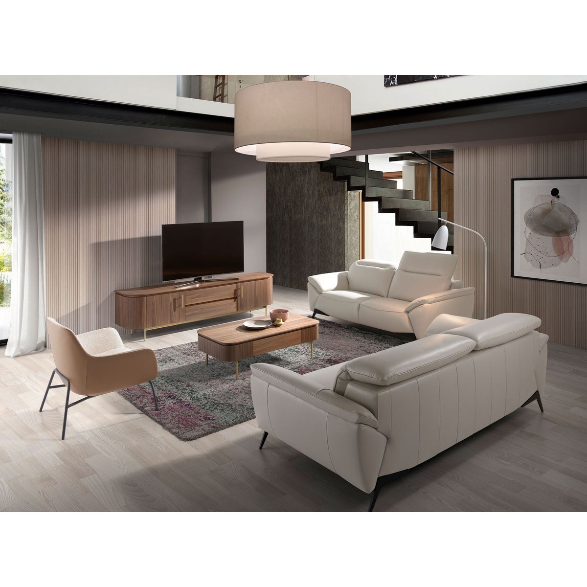 Fauteuil en tissu crème et similicuir marron crème | marron | noir, ANGEL CERDA
