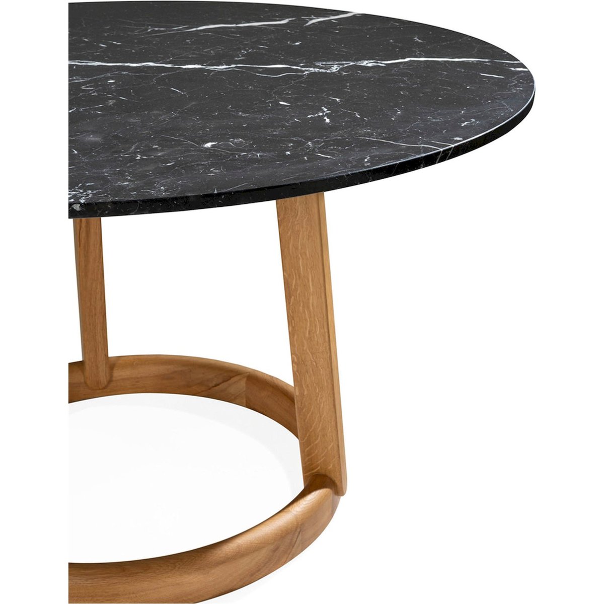 Table à manger ronde en chêne et plateau marbre naturel et noir, RECOLLECTION