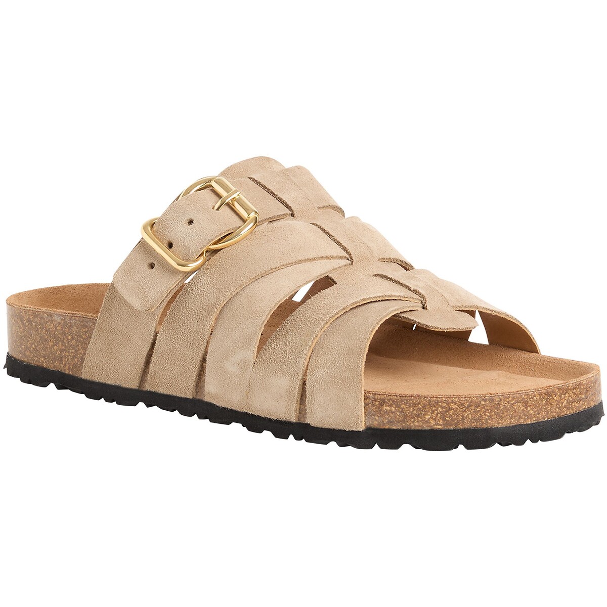 Mules plates en cuir taupe, TAMARIS