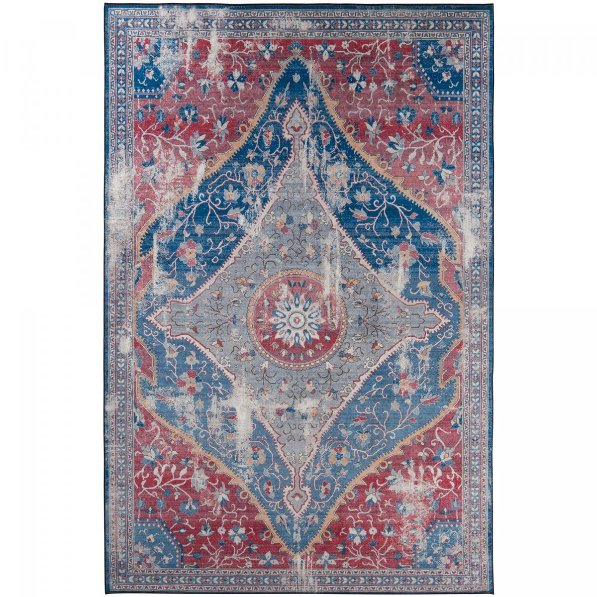 Tapis d'orient LYN11 MEDA 2, inspiration Isfahan, facile d'entretien rouge, bleu, beige, UN AMOUR DE TAPIS