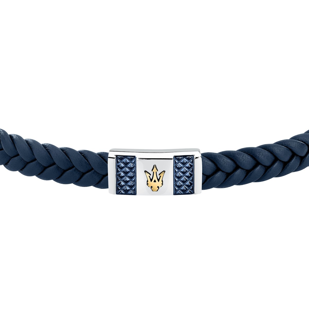 Bracelet acier, cuir RECYCLED LEATHER argent, bleu, MASERATI