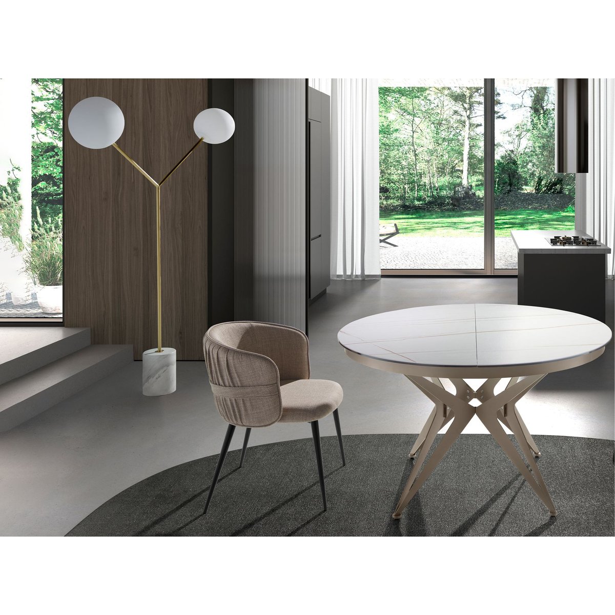 Lampadaire en marbre blanc, acier doré et verre blanc blanc | or, ANGEL CERDA