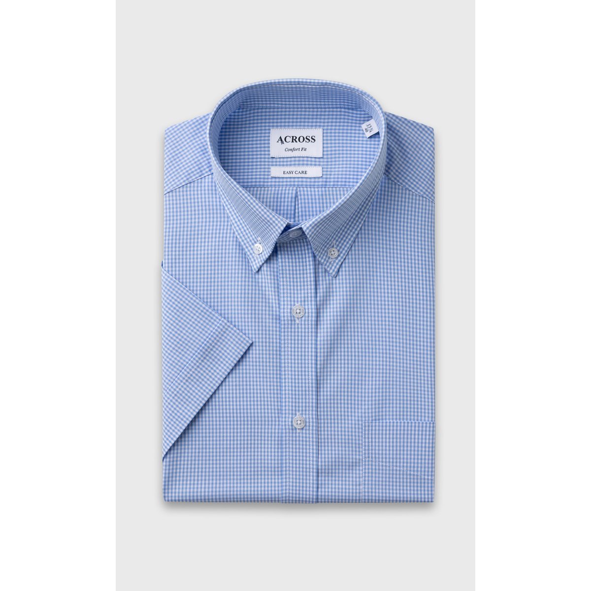Chemise Confort fit manches courtes easy care à carreaux vichy bleu ciel, ACROSS