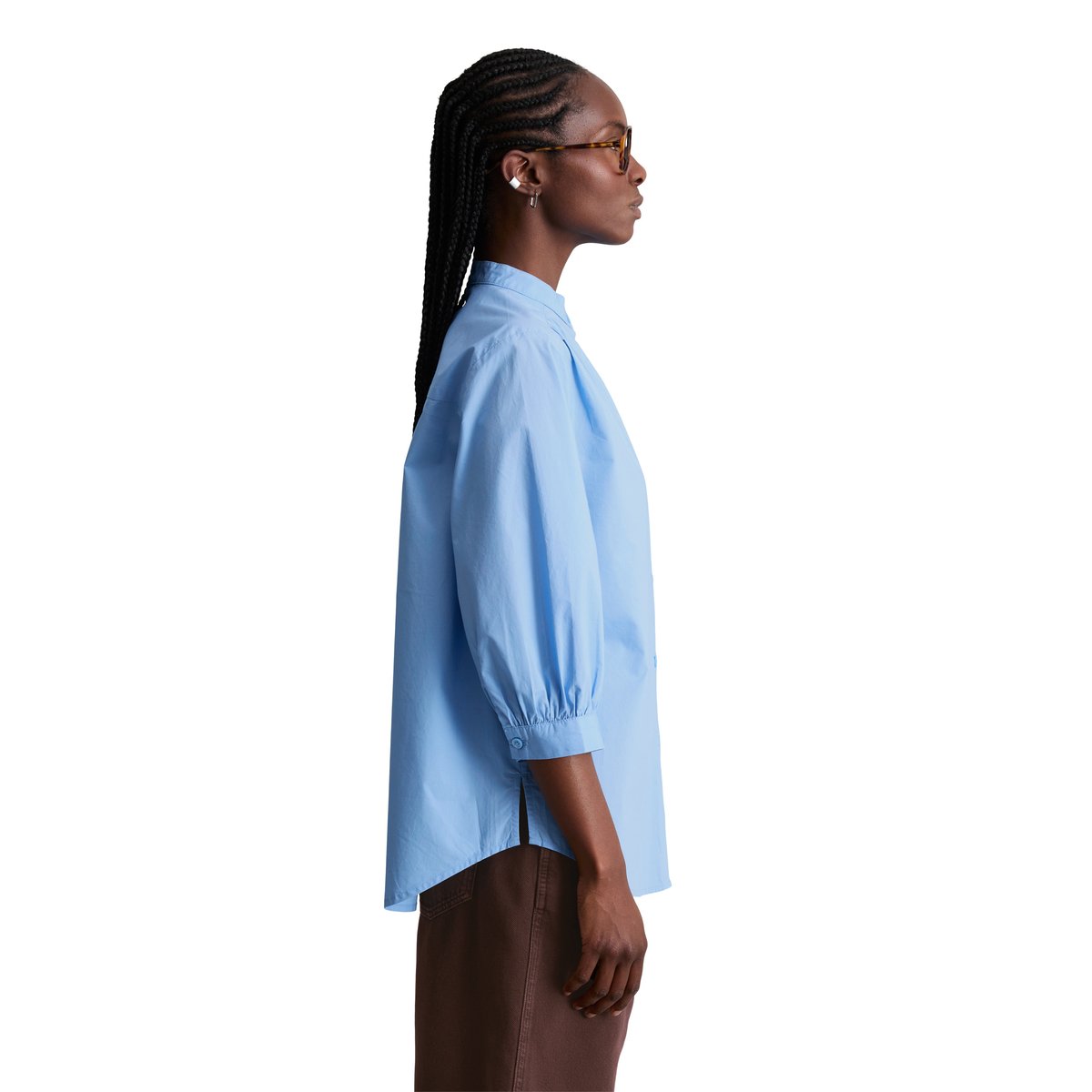 Blouse avec fronces relaxed en popeline Papertouch bleu moyen, MARC O’POLO DENIM