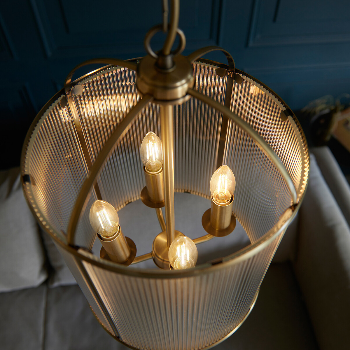 Layton 4-Light Ribbed Glass Pendant Light aged brass, SO'HOME