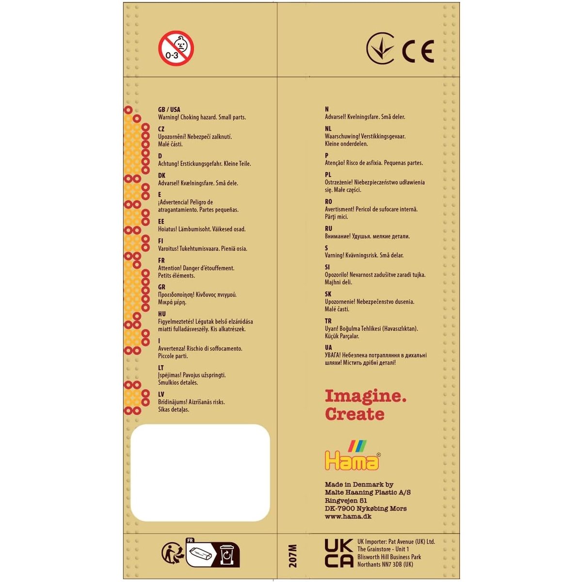 Sachet 1000 perles plastique Midi base mix 6 couleurs beige, HAMA