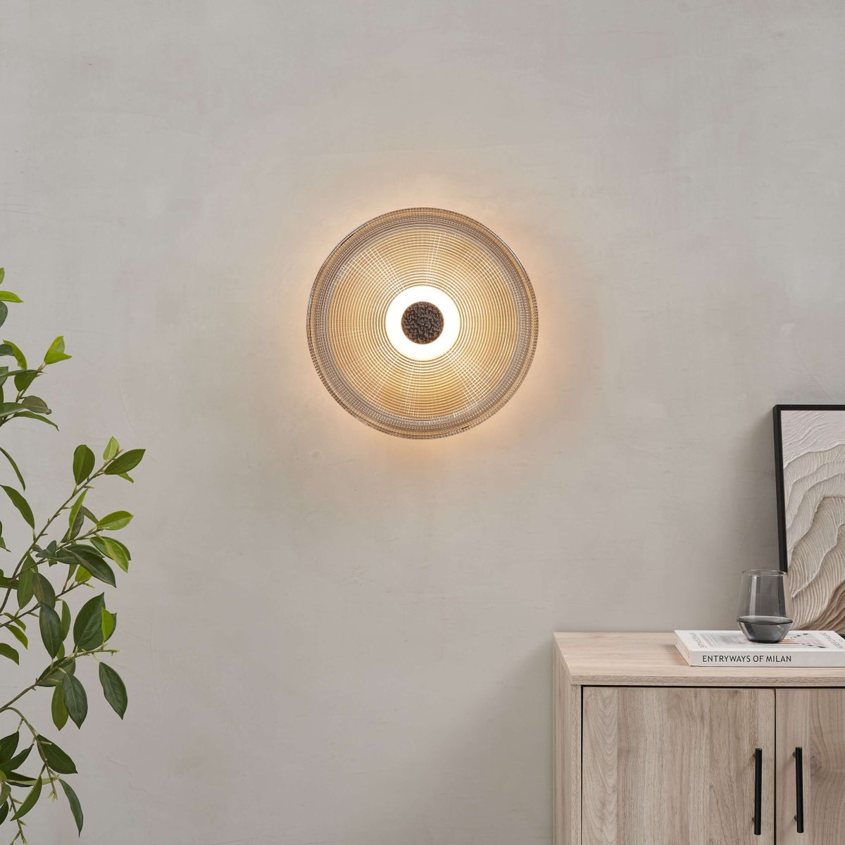 Plafonnier LED verre texturé - OSSARA noir et gris fumé, KOSILUM