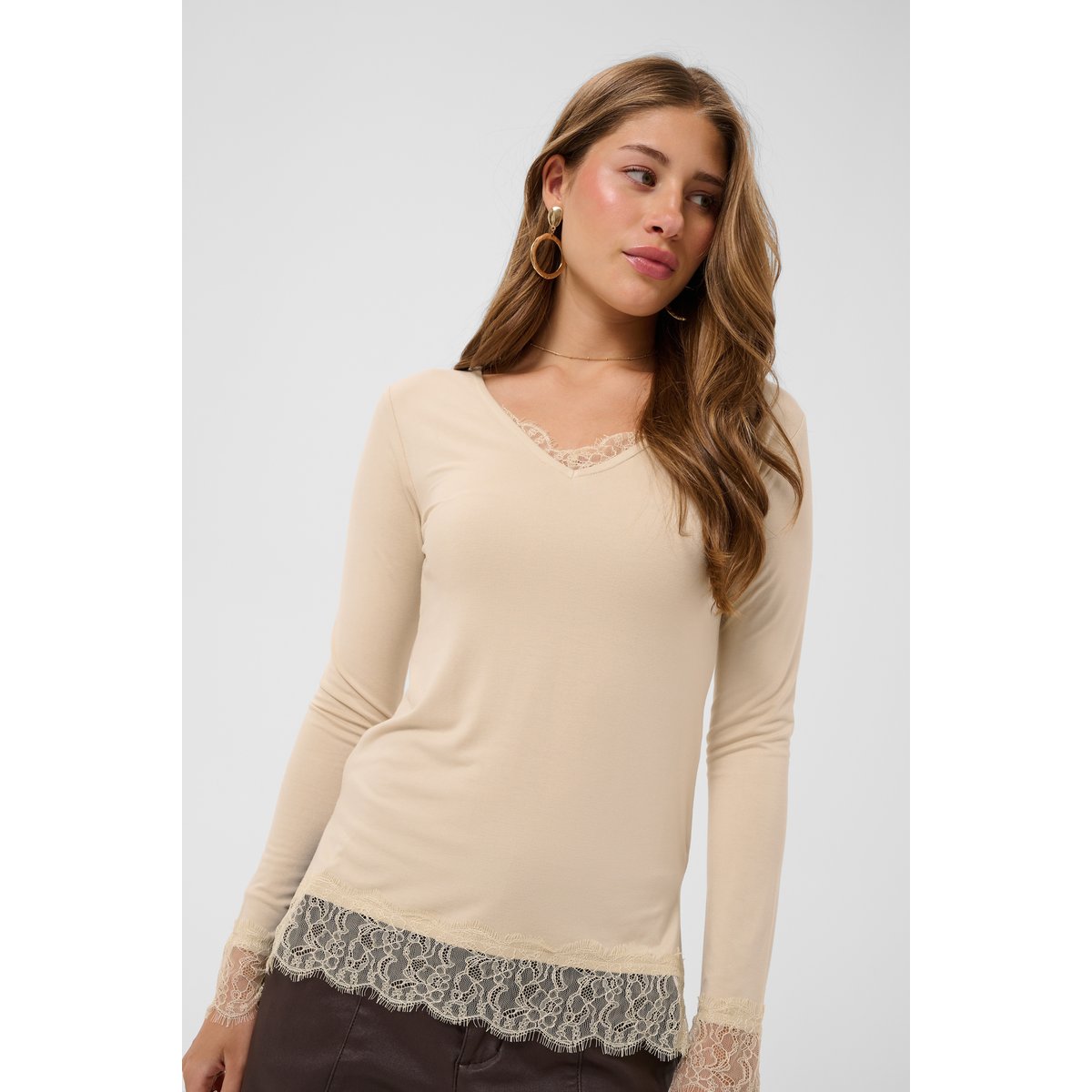 T-shirt à manches longues beige oatmeal, CREAM