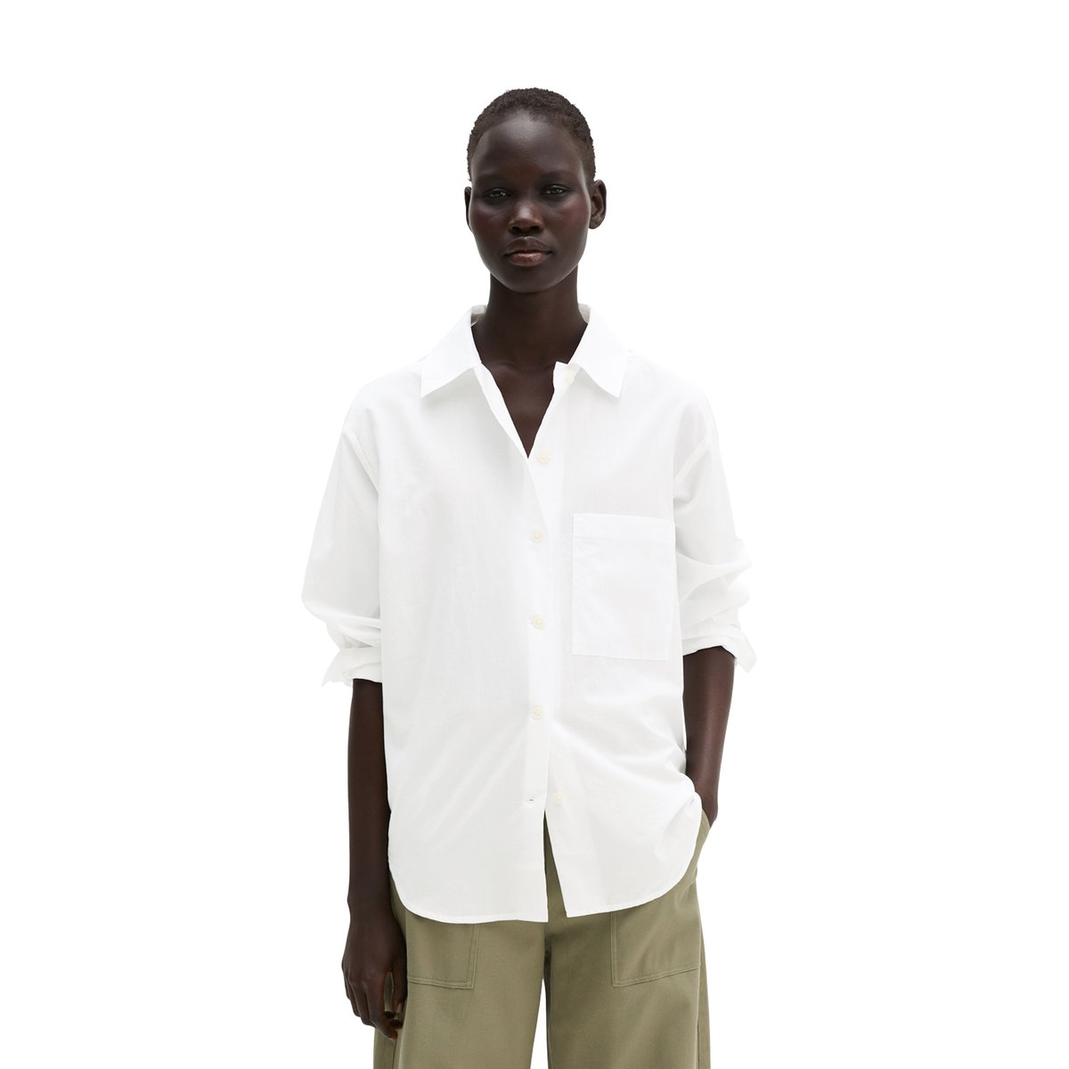 Blouse avec détail de nœuds regular en coton chambray blanc, MARC O'POLO