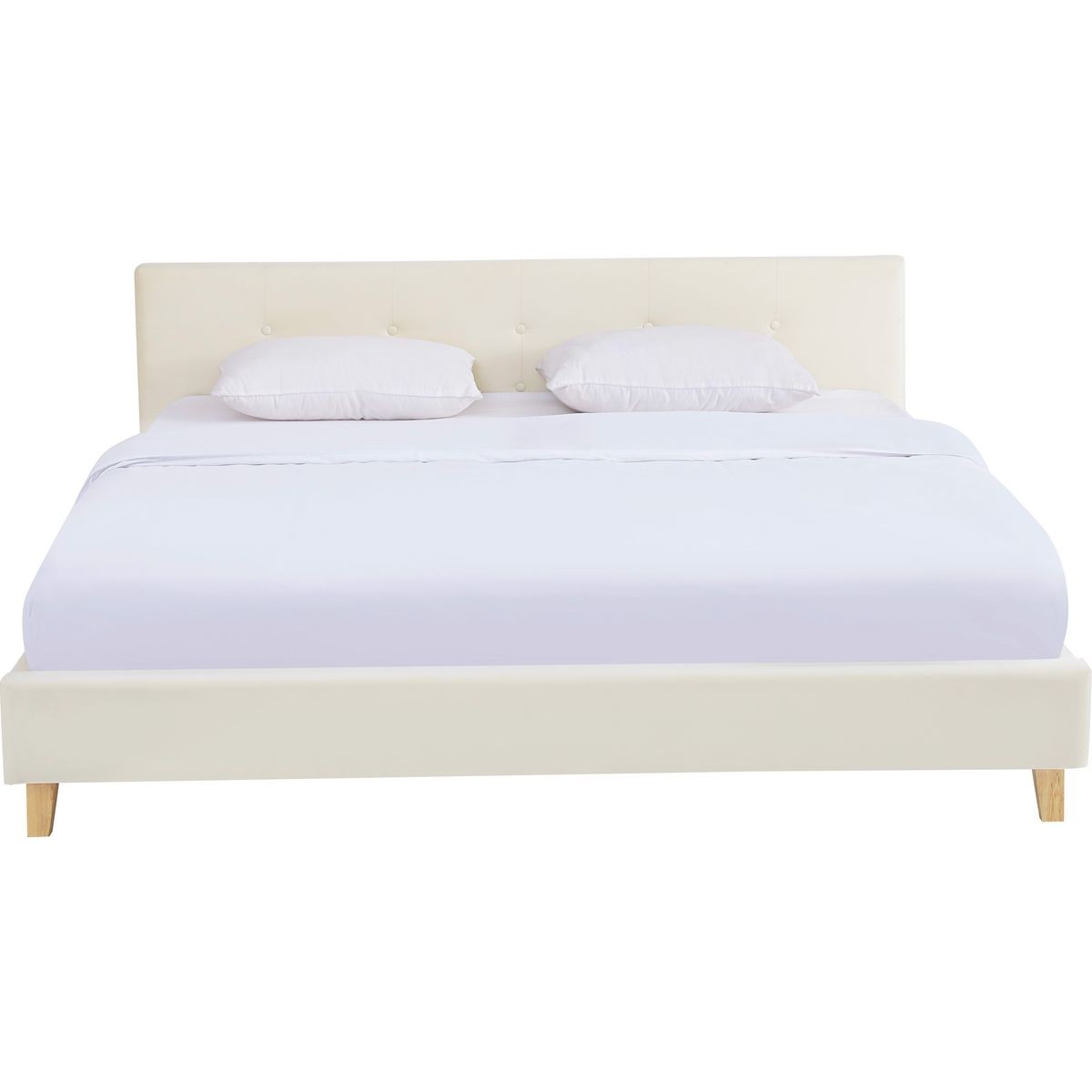 Lit avec tête de lit en velours - MILO beige, HOMIFAB