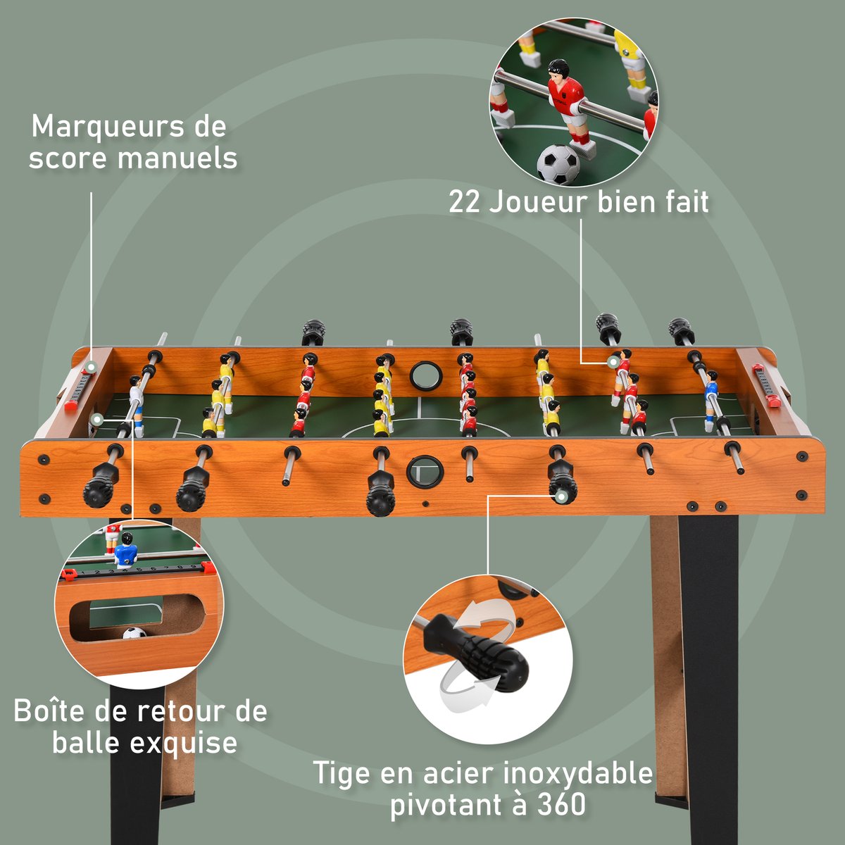 Mini Table Football MDF Bois naturel orange, HOMCOM