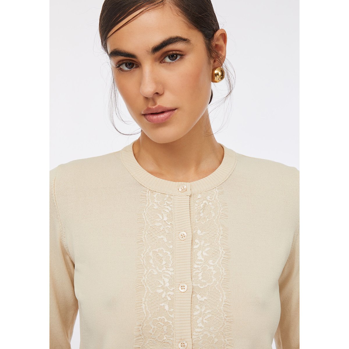 Cardigan avec détails en dentelle beige clair, LIU JO