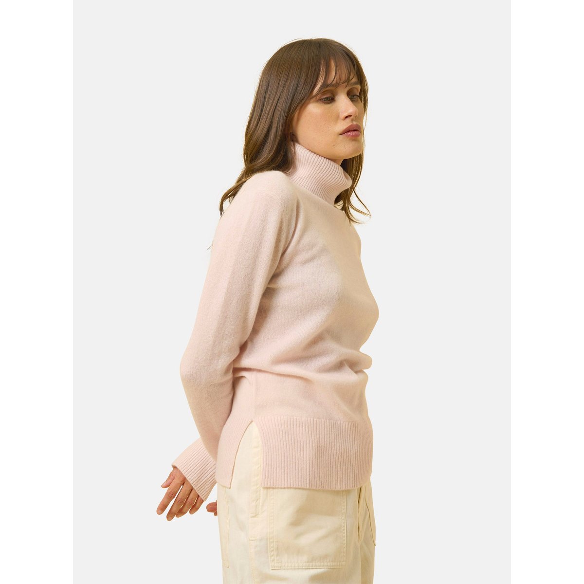 Pull Col Roulé Poudre Lexie rose clair, JUST CASHMERE