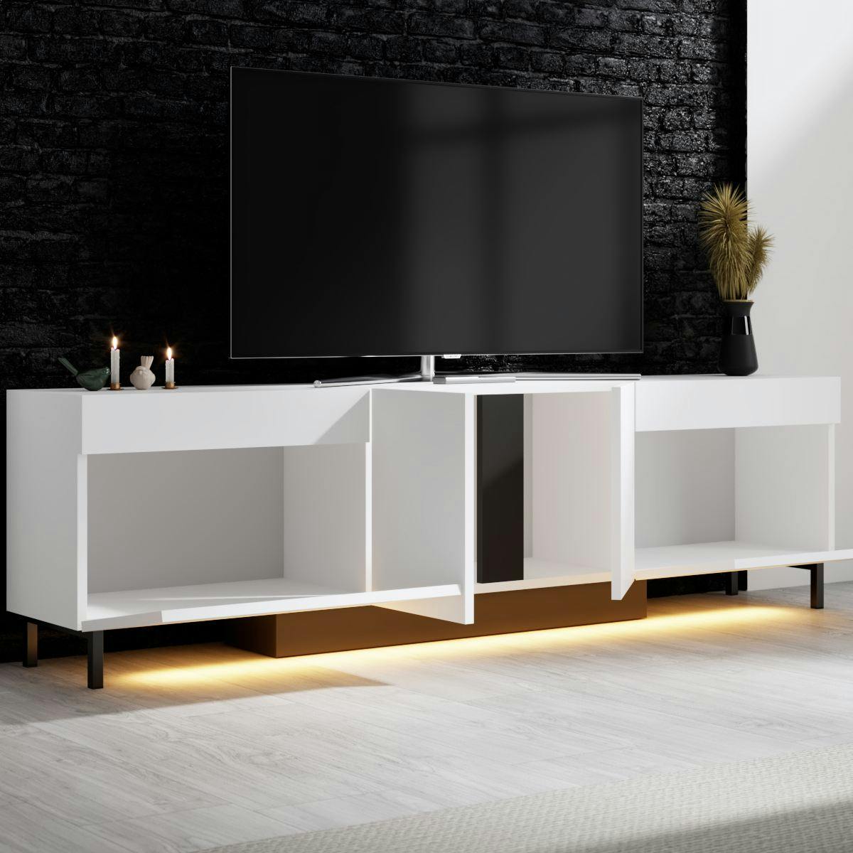 Meuble TV 180 cm, LED intégrées AURA blanc, PIER IMPORT