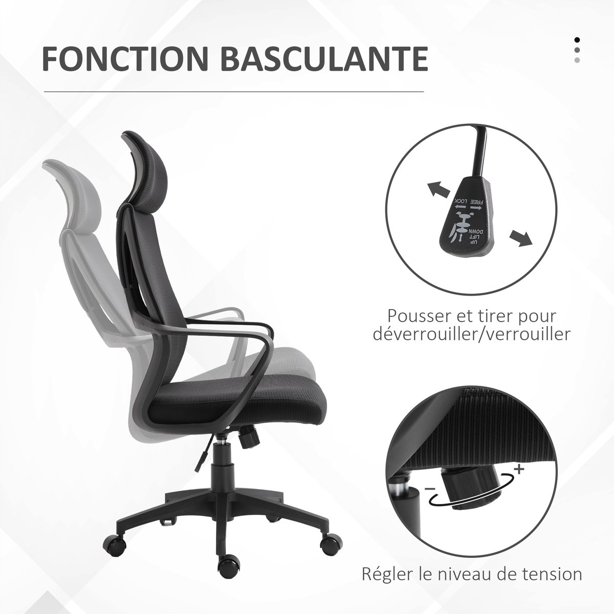 chaise de bureau Polyester Noir noir, HOMCOM