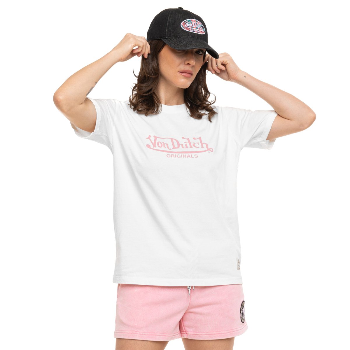Tee shirt en coton WASH blanc/rose, VON DUTCH