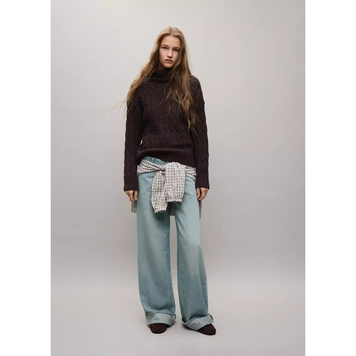 Jean large à revers bleu moyen vintage, MANGO TEEN