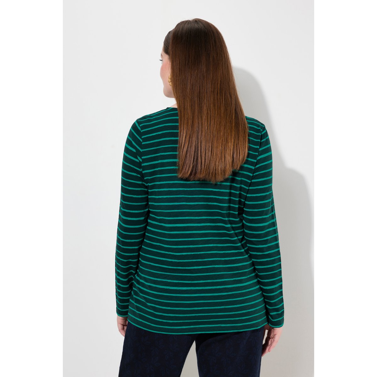 T-shirt rayé en coton bio vert émeraude, ULLA POPKEN