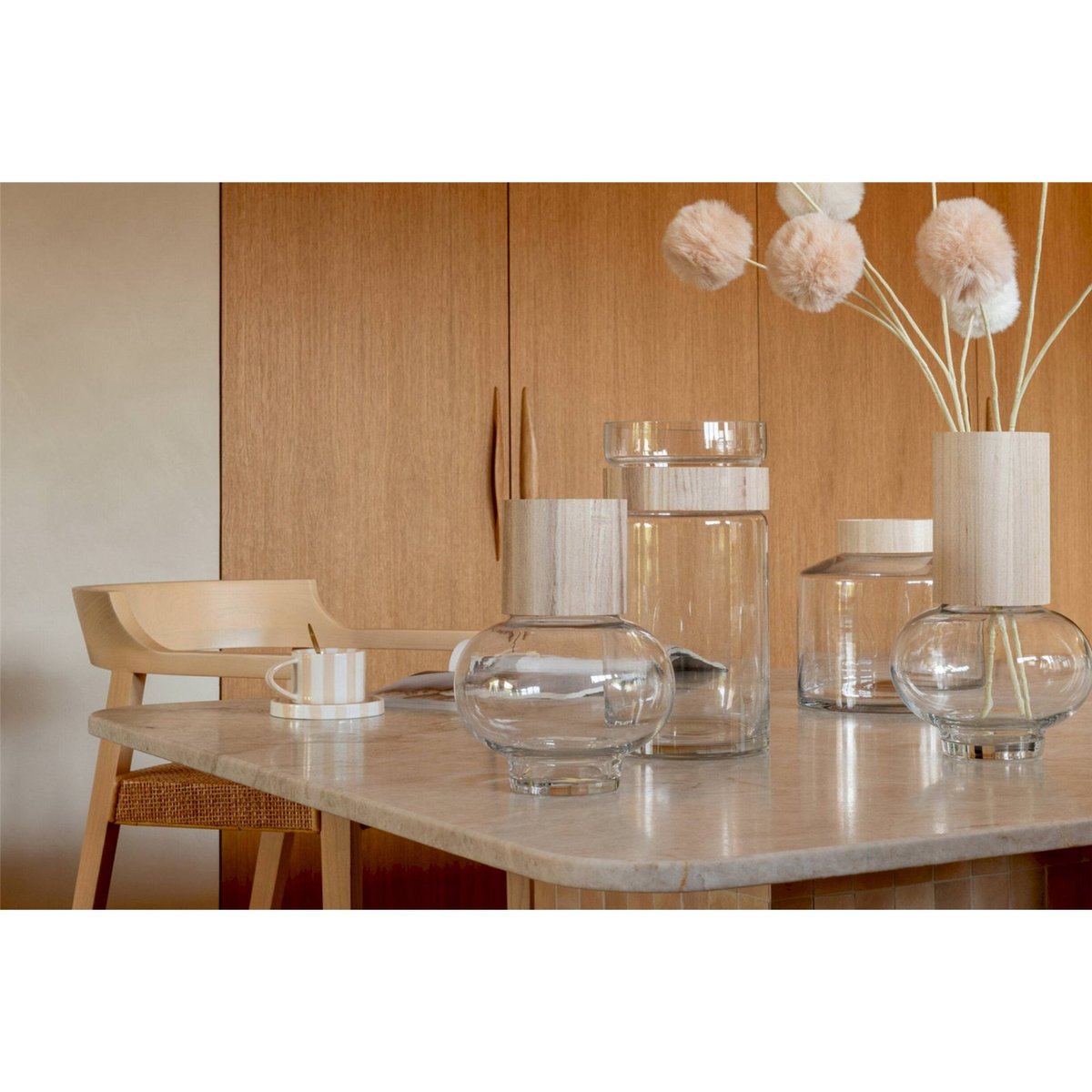 Vase en verre et bois naturel et transparent, RECOLLECTION