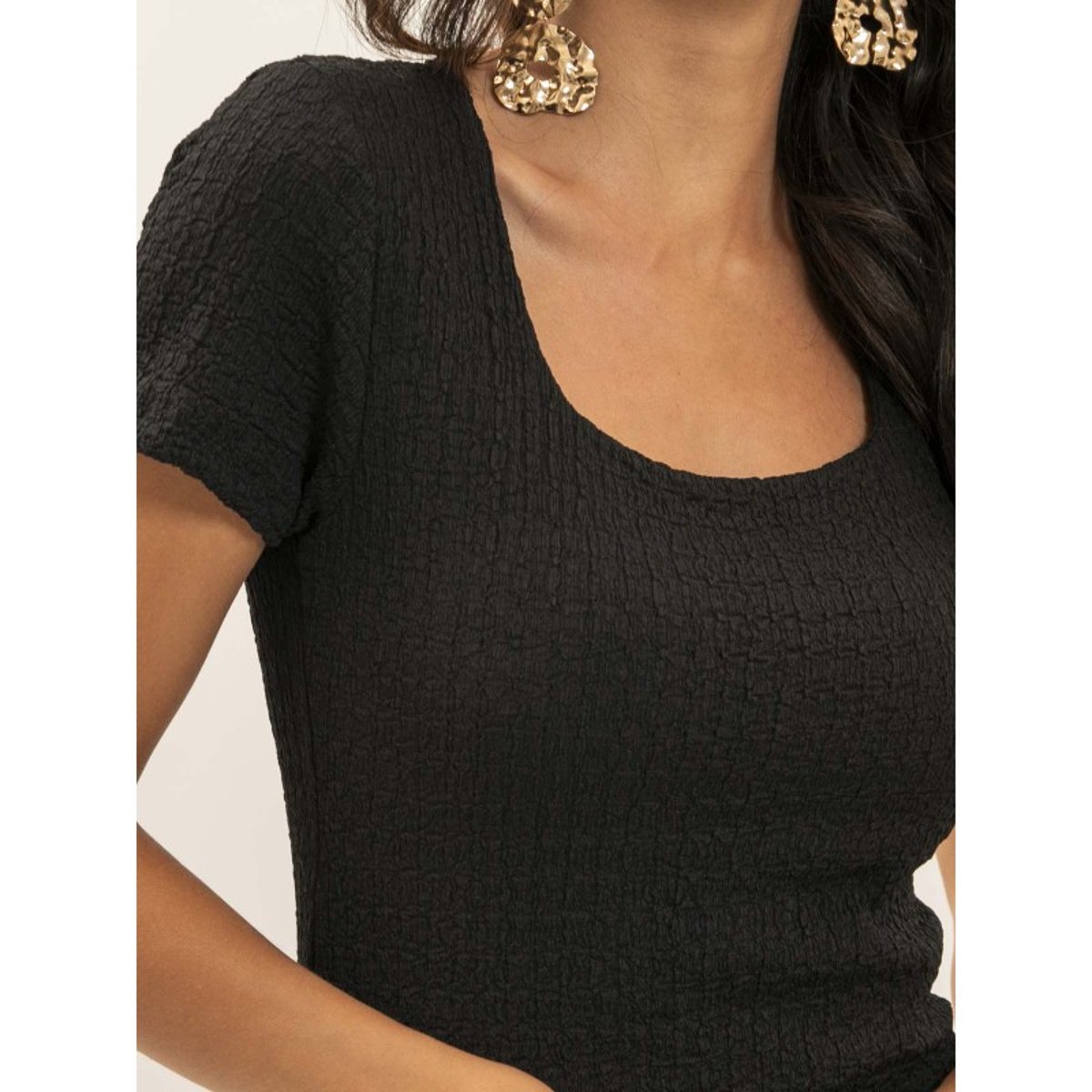 Robe Mi-longue Moulante Gauffrée Iena noir, DONA LISA