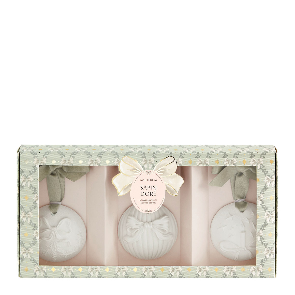 Coffret boules Sapin Doré RUBANS DE FÊTE blanc, MATHILDE M