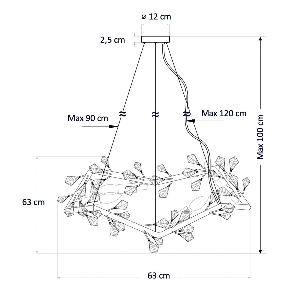 Suspension avec feuillage cristal - SOLARANA laiton, KOSILUM