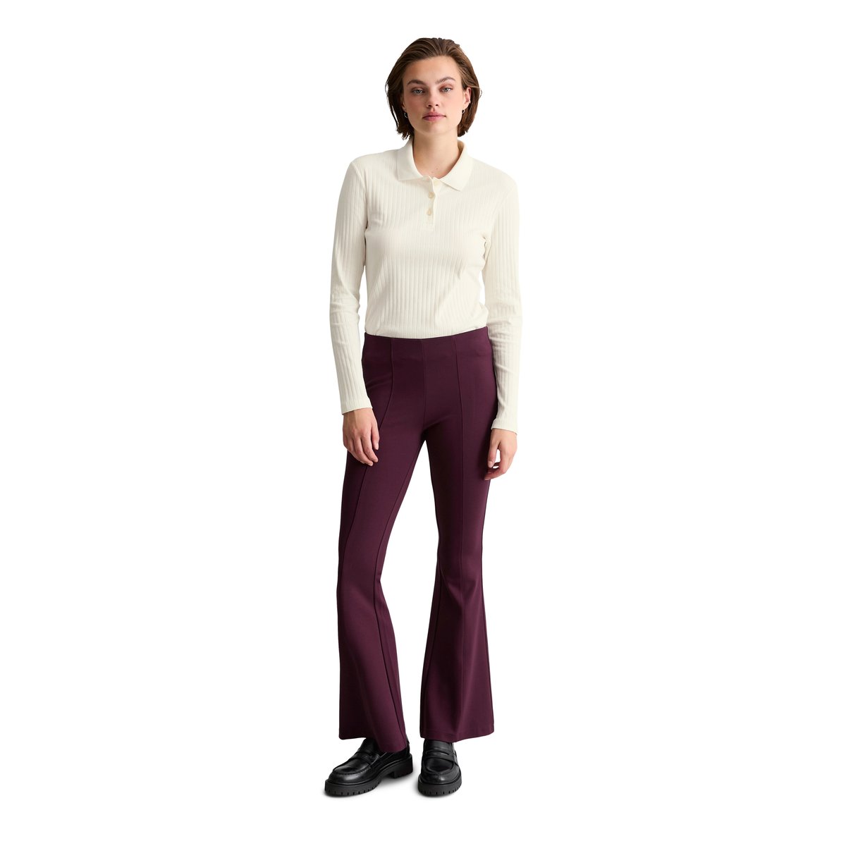Polo à manches longues, coupe ajustée en jersey côtelé blanc, MARC O’POLO DENIM